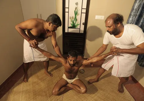 Ayurvedic disc bulge treatment room at Agasthya Hospital Kerala